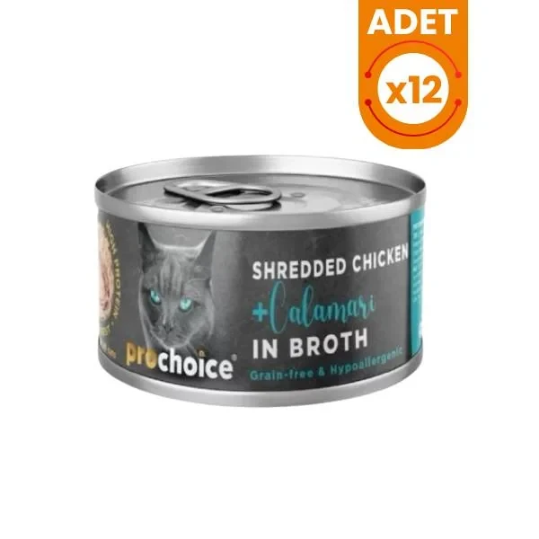 Prochoice Hypo-Allergenic Sos İçinde Tavuklu ve Kalamarlı Tahılsız Yetişkin Kedi Konservesi